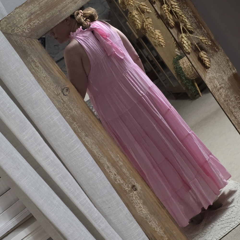 Entro, Pink Tiered Halter Maxi Dress, Large - Picture 13 of 16